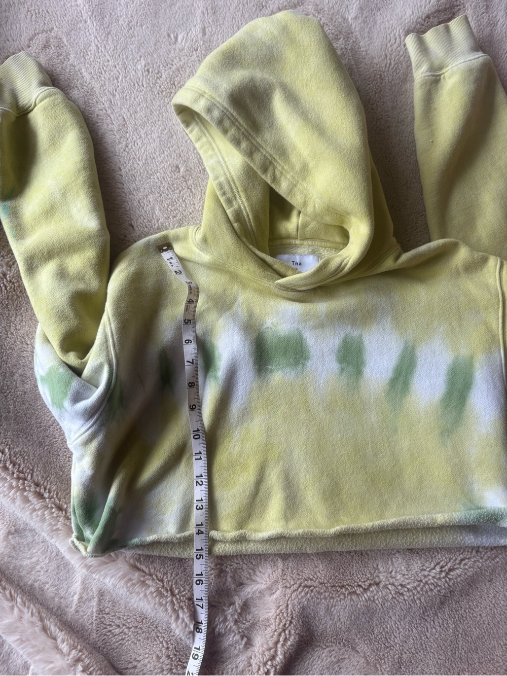 Aritzia Tna Pale Yellow & Soft Green Tie-Dye Hoodie Cropped style medium